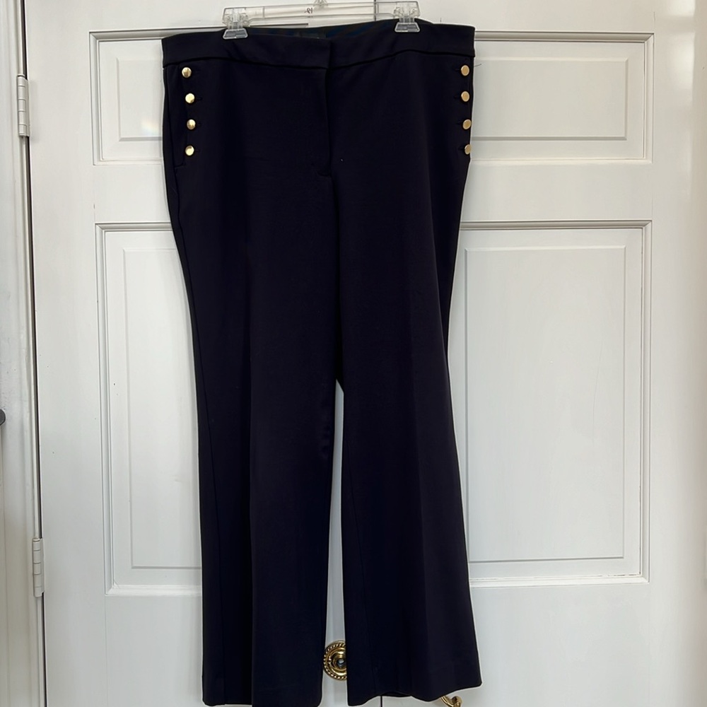 New Express Blue Wide Leg Trouser With Button Trim
